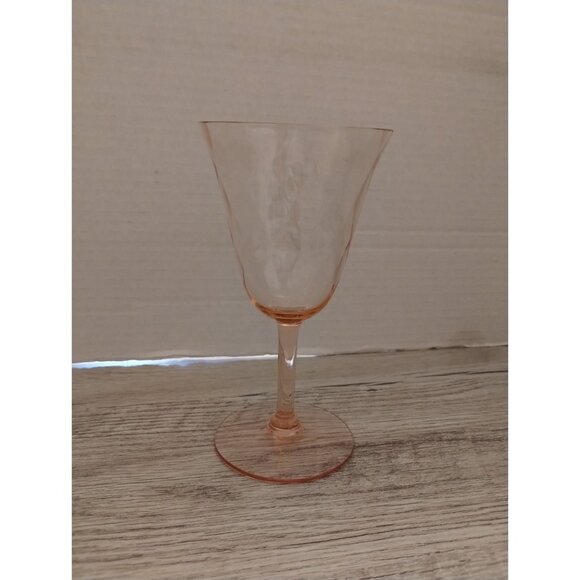 Tiffin Glass Company Diamond Optic Pink Wine Glass 6.5" Depression Era Stemware - Picture 3 of 3